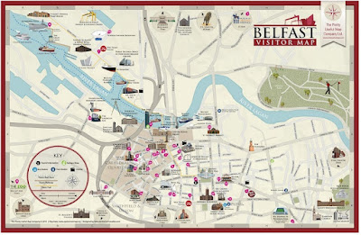 Mapa turístico de Belfast, Irlanda del Norte.