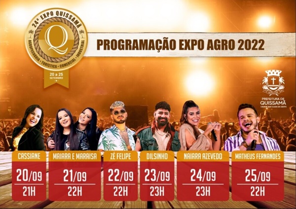 24ª Expo Quissamã com shows nacionais entre os dias 20 a 25 de setembro no Parque de Exposições 