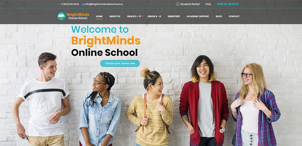 Bight Minds Online School landing page