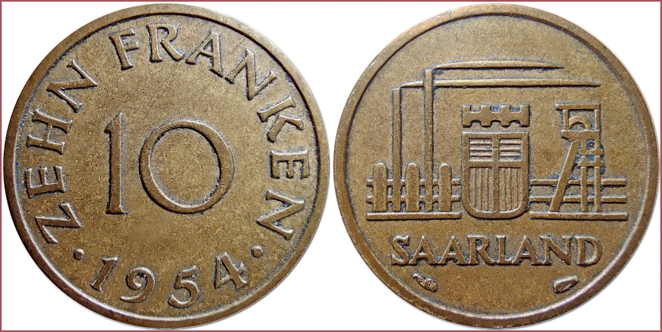 10 franken, 1954: Saar Protectorate (Saarland)