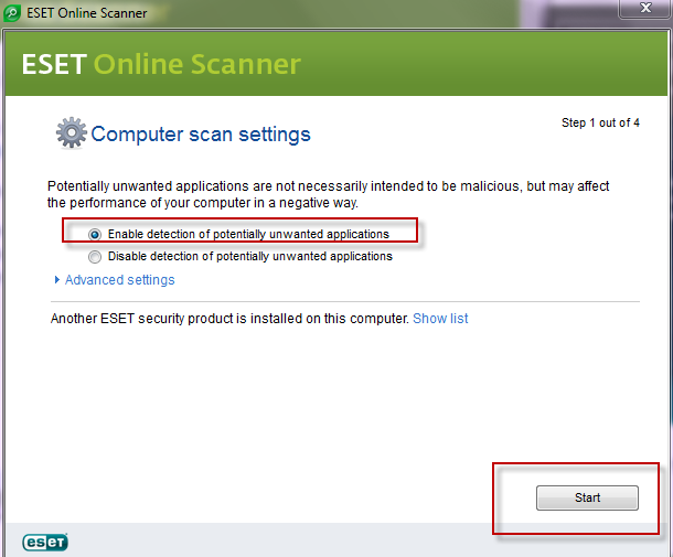 فحص الجهاز عن طريق موقع  (node 32 (ESET أون لاين 