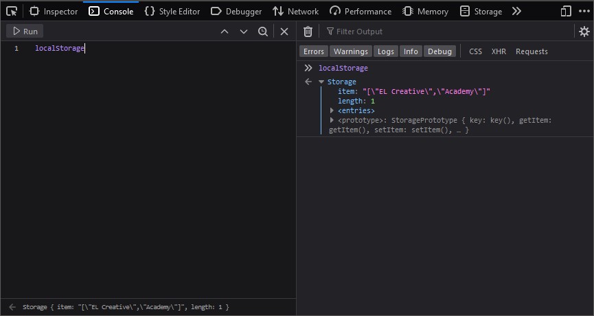 Mengecek Data localStorage