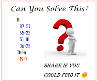 Logical Reasoning Math Questions with Answers and Explanation (87=57,65=33,51=10,36=25,19=?)