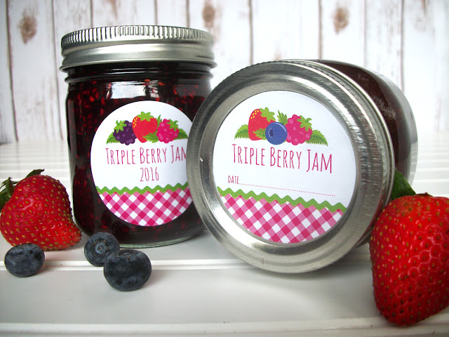 Gingham Triple Berry Jam Canning Jar Labels