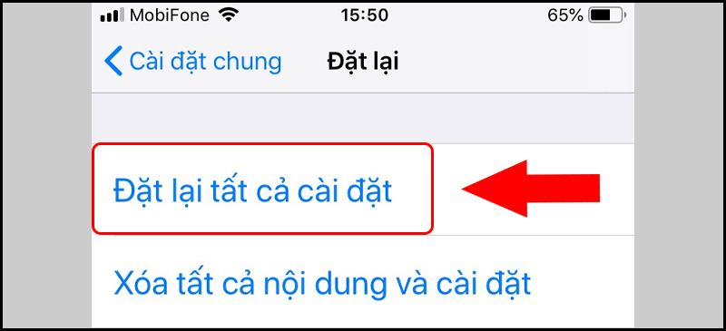 Thảo tác đặt lại tất cả cài đặt trên iPhone