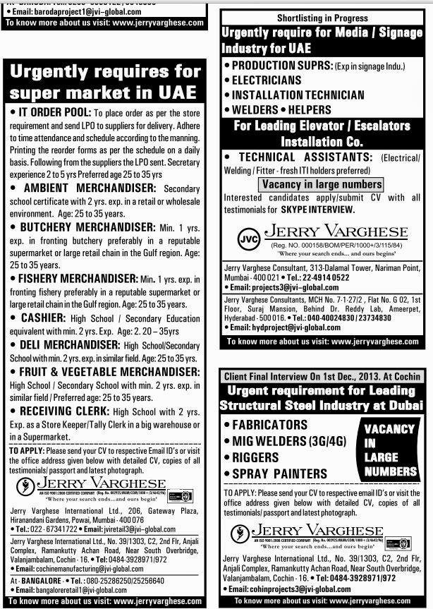 Urgent Jobs For Dubai & UAE