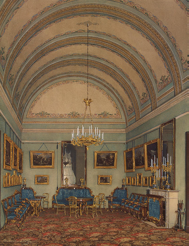 Interiors of the Winter Palace. The First Reserved Apartment. The Salon of Duke M. Leuchtenberg by Edward Petrovich Hau - Architecture, Interiors drawings from Hermitage Museum