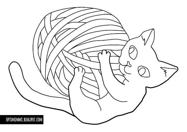 A coloring page of a playful kitten / Värityskuva leikkisästä kissanpennusta