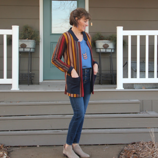 Fulton Sweater Blazer made with Mood Fabrics' stripe jersey