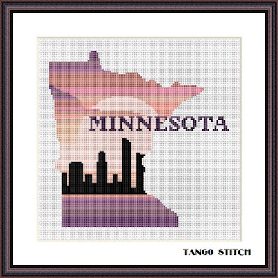 Minnesota state map skyline silhouette cross stitch - Tango Stitch