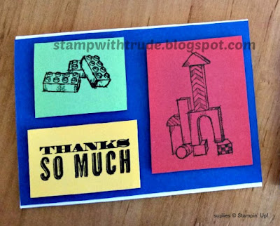 Stamp With Trude, Stampin' Up!, Thank You card, Legos, Boys Will Be Boys