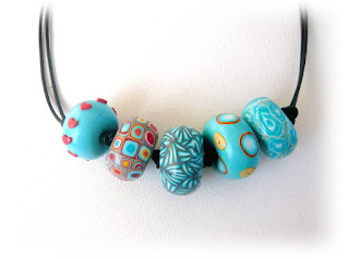 Turquoise Millefiori Oblate Necklace handmade from polymer clay