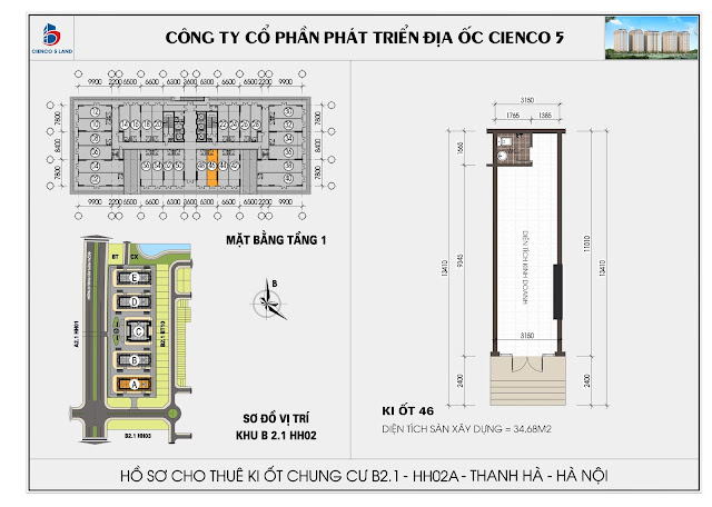 Mặt bằng kiot 46 chung cư b2.1 hh02a thanh hà mường thanh cienco 5 land