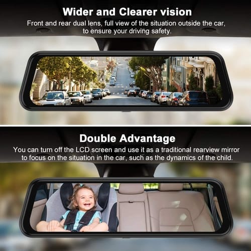 GRC Car 10 Inch 1080P HD Mirror Dash Camera