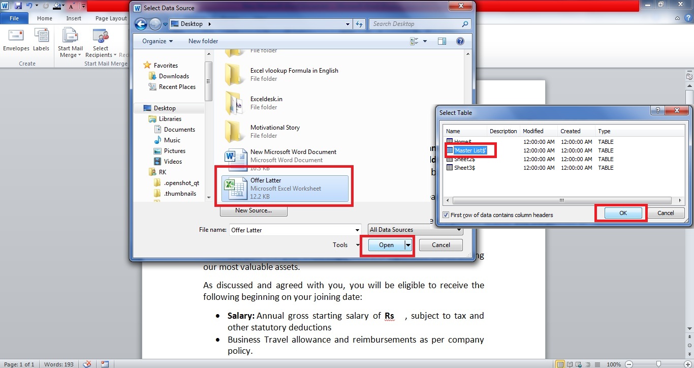 Bulk Latter, Email, Mail Merge Function In MS Word Using MS Excel ...