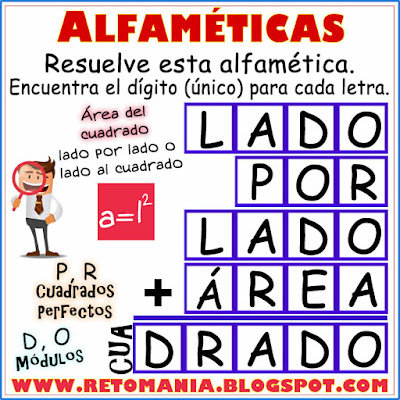 Alfamética, Criptoaritmética, Criptosuma, Juego de palabras, Desafíos matemáticos, Retos matemáticos, Problemas matemáticos, Problemas de lógica,