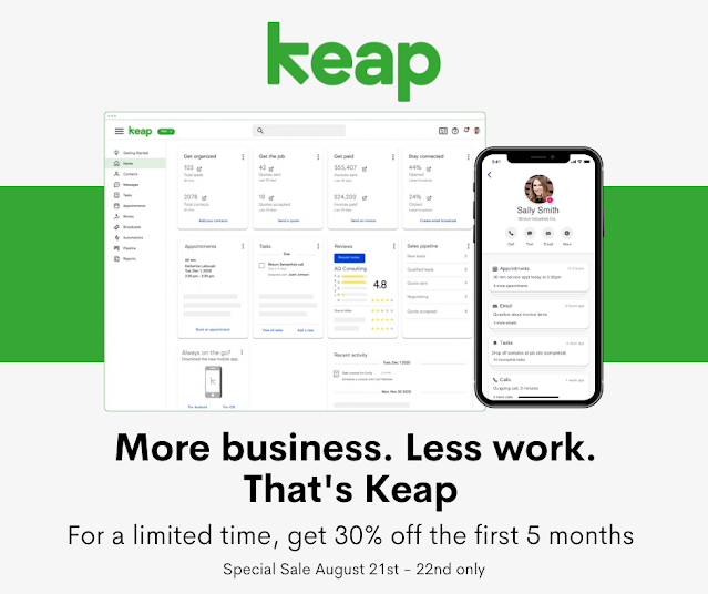 Save hours and grow sales with Keap (30% off for 5 months)  Simplify email, payments, scheduling, landing pages, and so much more.