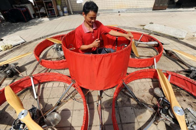 Former Chinese Farmer Builds Homemade Flying Saucer