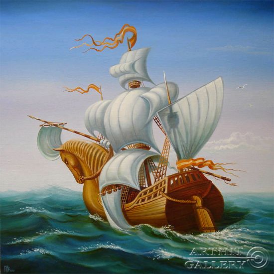 Gennady Privedentsev pinturas arte surreal Navegador conquistador