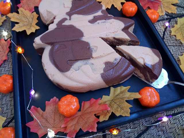 Tarta marmolada de queso, calabaza y chocolate para Halloween cheesecake sin horno recetas divertidas postre fiesta celebración cuajada Cuca