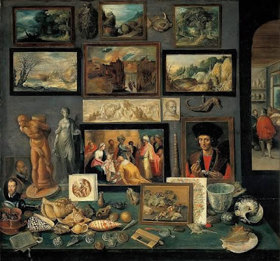 Illustration of a 17th century cabinet of curiosities.