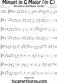 Partitura del Minueto en Do Mayor (para piano duo) de Bach para Trompeta y Fliscorno Minuet in C Major Sheet Music for Trumpet and Flugelhorn by Bach Music Scores