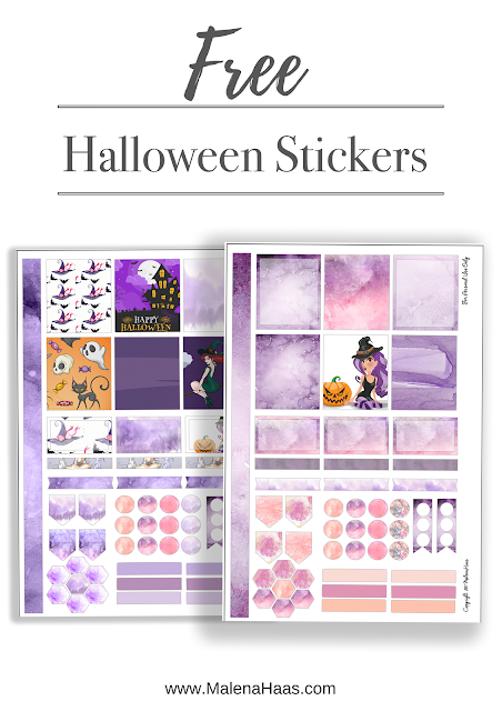 Free Halloween Stickers - For Mini Happy Planner or Personal Sized Planner - Purple, Witchy Printable Stickers For Download -  www.MalenaHaas.com