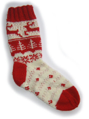sock, knit, handmade, red, cream, white, pattern, fair isle, christmas, xmas, reindeer, snowflake, tree, stars