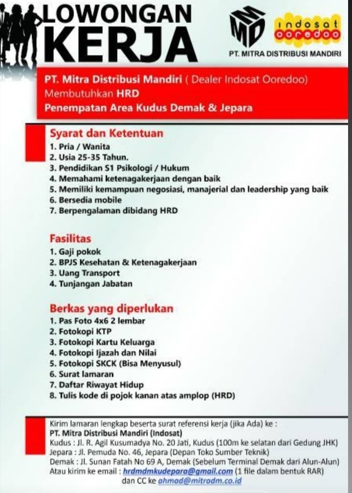 Loker Pt Mitra Distribusi Mandiri Dealer Indosat Ooredoo Terbit Oktober 2019 Lowongan Kerja Jepara Dan Sekitarnya 2020 Terbaru