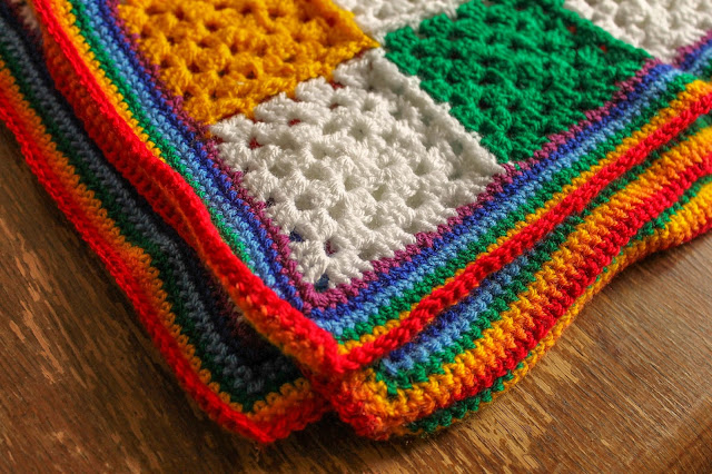 SallyStrawberry rainbow crochet granny square blanket