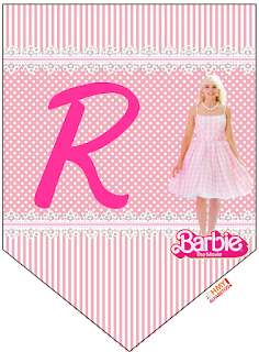 Barbie la Película: Banderines Rosa con Lunares Blancos para Descargar Gratis. Con Números. Barbie the Movie: Pink with Polka Dots Bunting for Free Download. With Numbers.