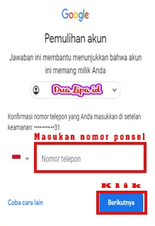 Masukan nomor ponsel sesuai dengan tertera pada layar perangkat kamu yang muncul, lanjut Kirim SMS.