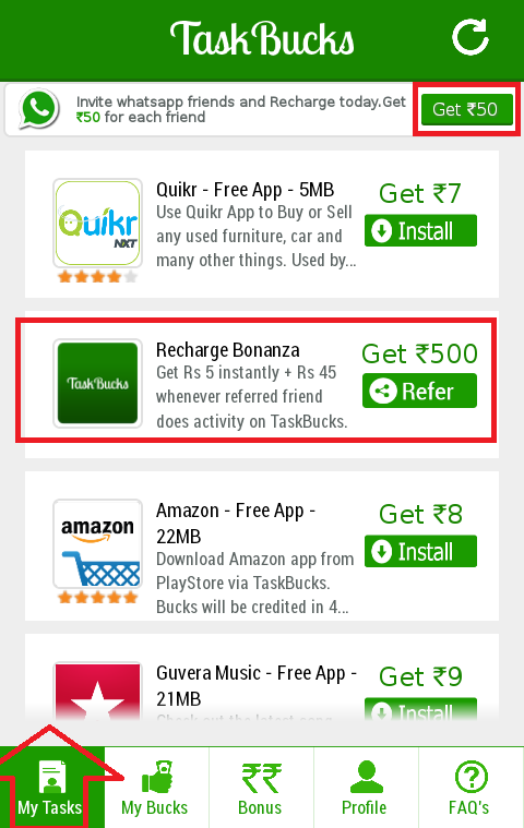 Get Rs.25 Paytm Cash For Per Refer TaskBucks free recharge app NKWorld4U