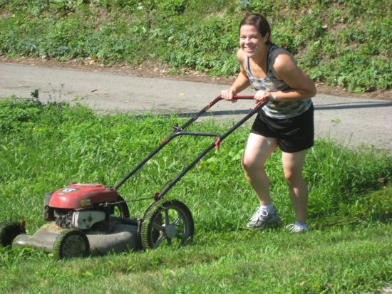 mowing the grass