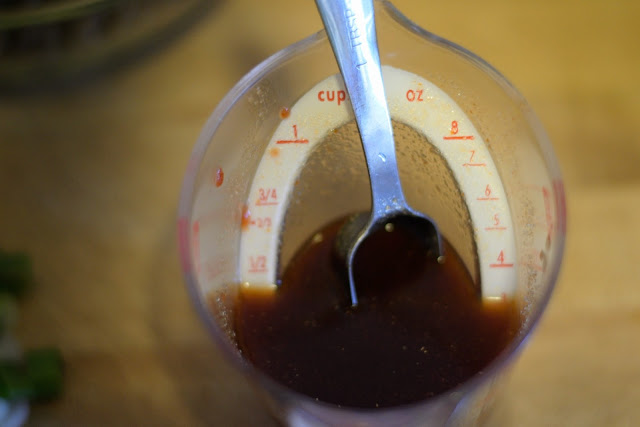 The stir fry sauce for the lentil and bok choy stir fry. 