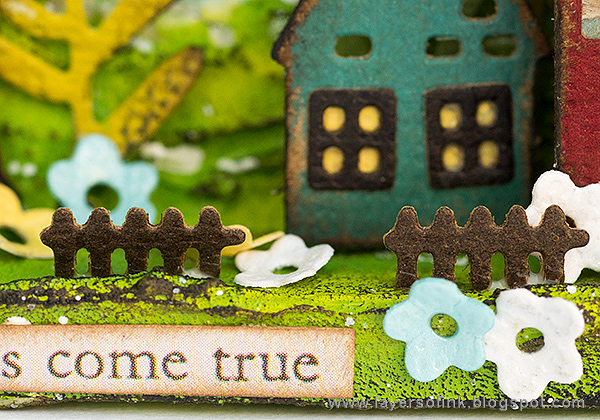 Layers of ink - Miniature House Shadow Box by Anna-Karin Evaldsson with Sizzix Tim Holtz Funky Floral