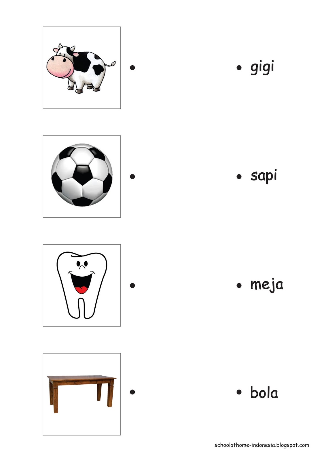 School at Home Belajar Membaca dengan Mencocokan Gambar  