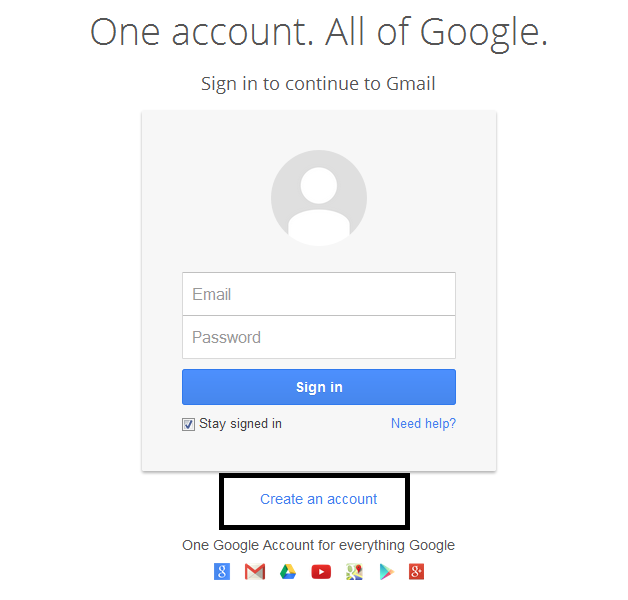 Klik Create An Account untuk mendaftar email gmail