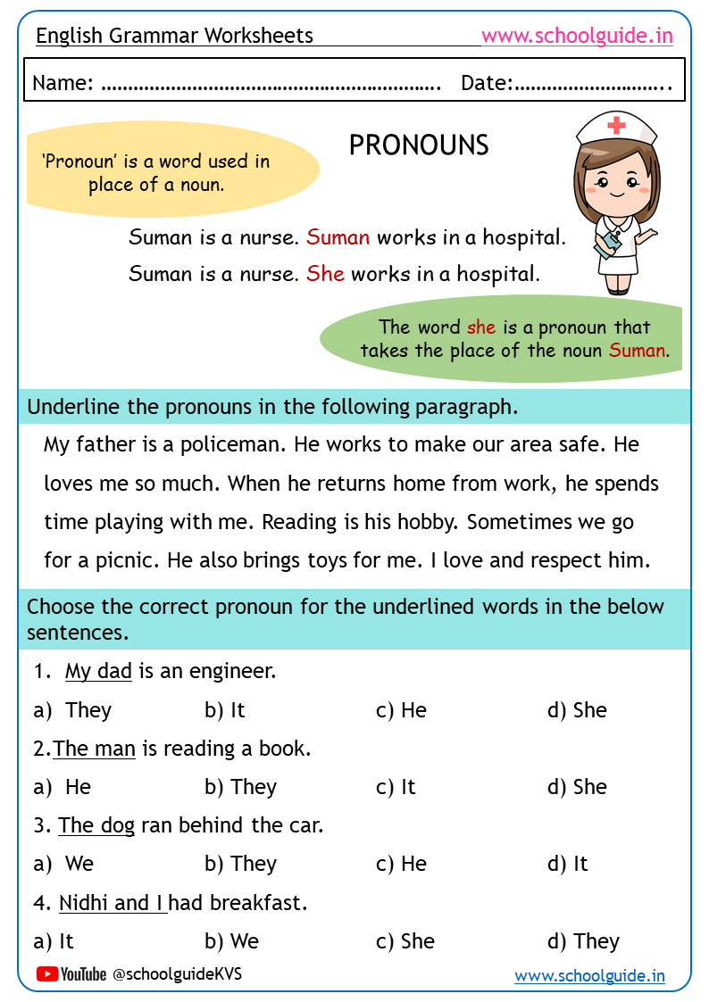 Free Printable Pronouns Worksheets