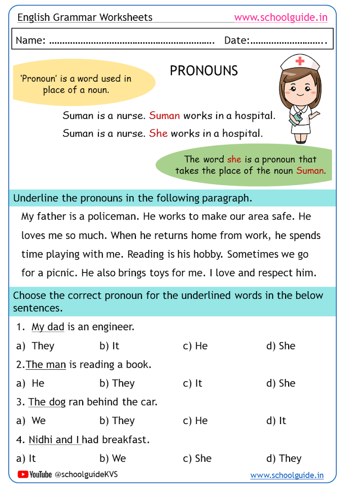 Free Printable Pronouns Worksheets