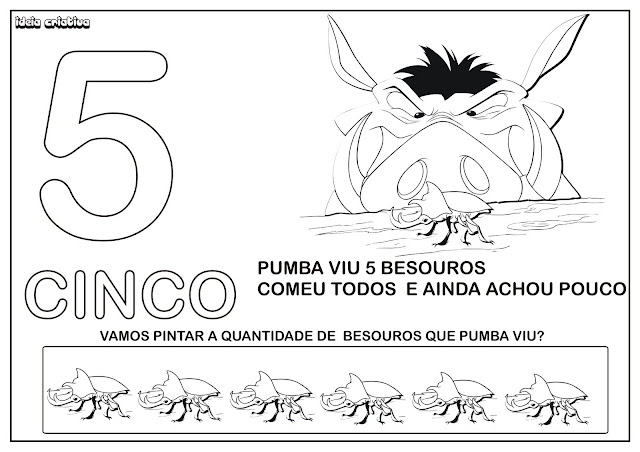 Atividade Numerais 1,2,3,4 e 5 / Timão e Pumba Colorir