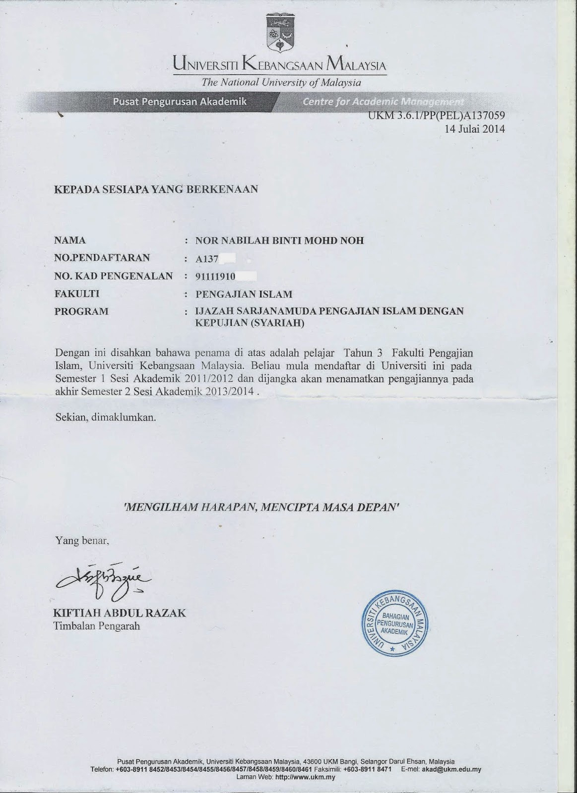 Surat Pengesahan Tamat Pengajian