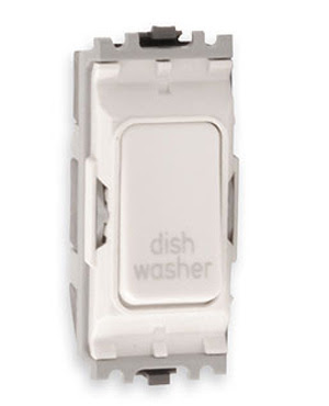 The K4896DWWHI - a MK Grid 20A DP Switch marked Dish Washer, double pole white dish washer switch