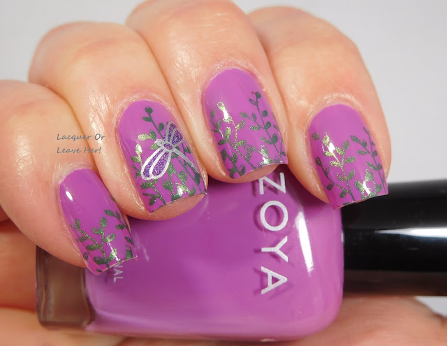 UberChic Beauty Garden Love over Zoya Lois, stamped with Hit The Bottle and Messy Mansion polishes
