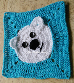 close up of the photo of the really cute polar bear 9" granny square by Sweet Nothings Crochet