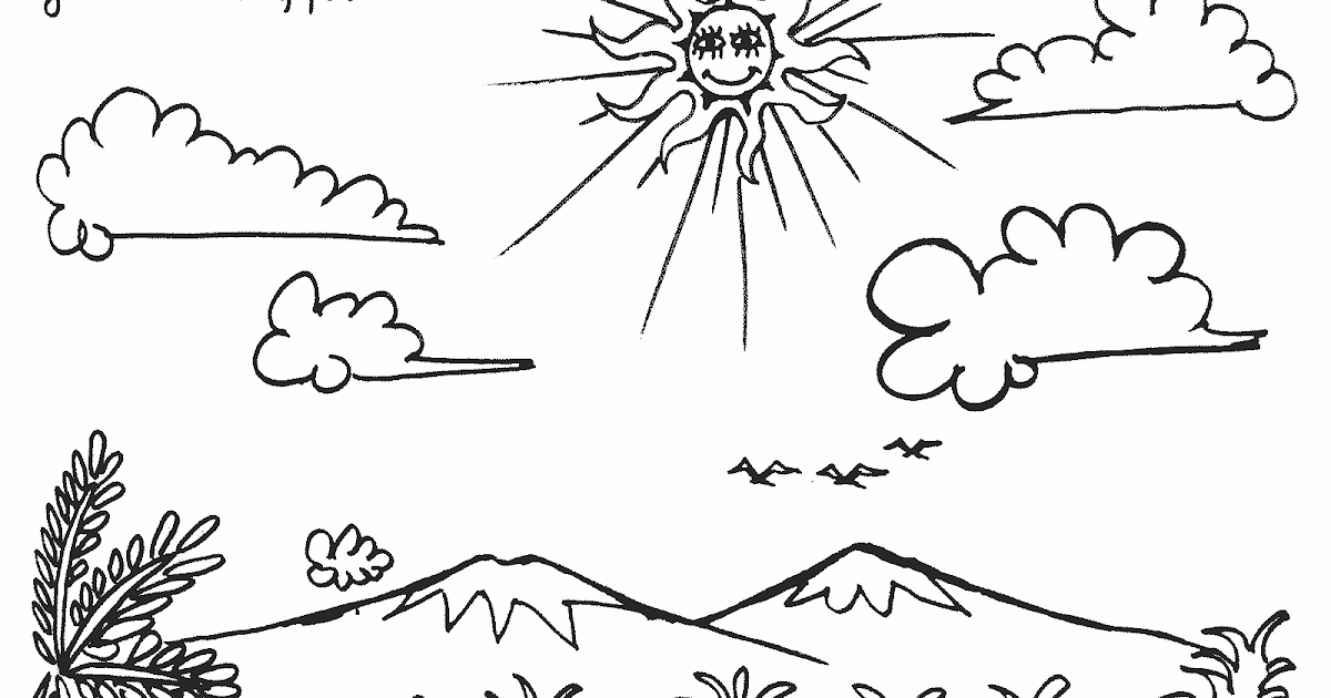 Pemandangan Langit Cerah Berawan - Contoh Gambar Mewarnai