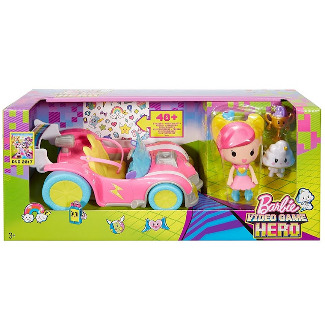Figurine Barbie héroïne de jeu vidéo avec accessoires.