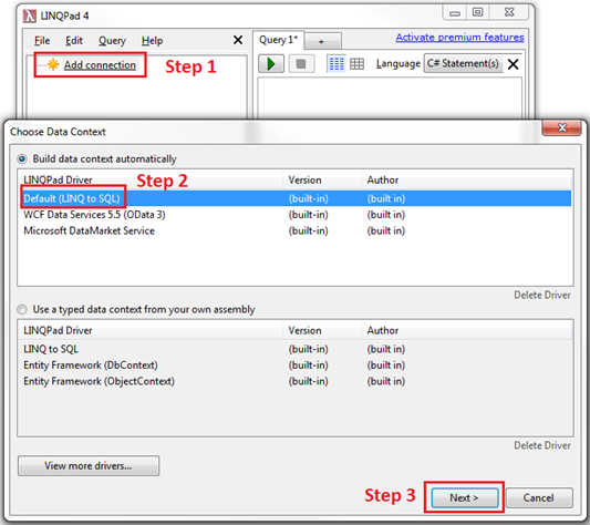 adding a database connection in linqpad