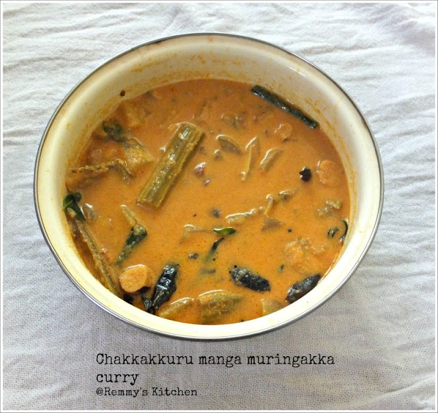 Chakkakuru manga murikka curry / Jack fruit seeds,mango and drumstick in coconut gravy