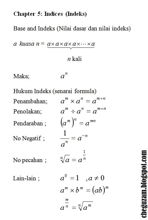 Nota Matematik Tingkatan 3 | Bab 5 : Indices (Indeks ...